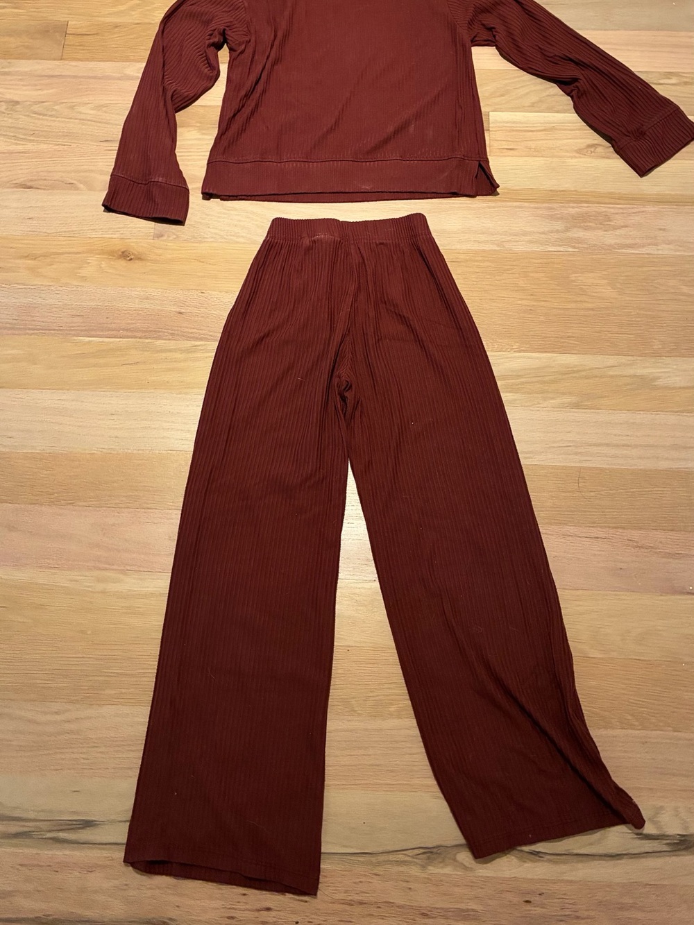 Zara Ribbed Wide-Leg Pants in Deep Rust - Picture 2 of 4